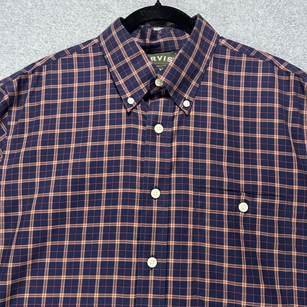 Orvis Button Down Trim Fit Mens L Navy Plaid Outdoor Classic